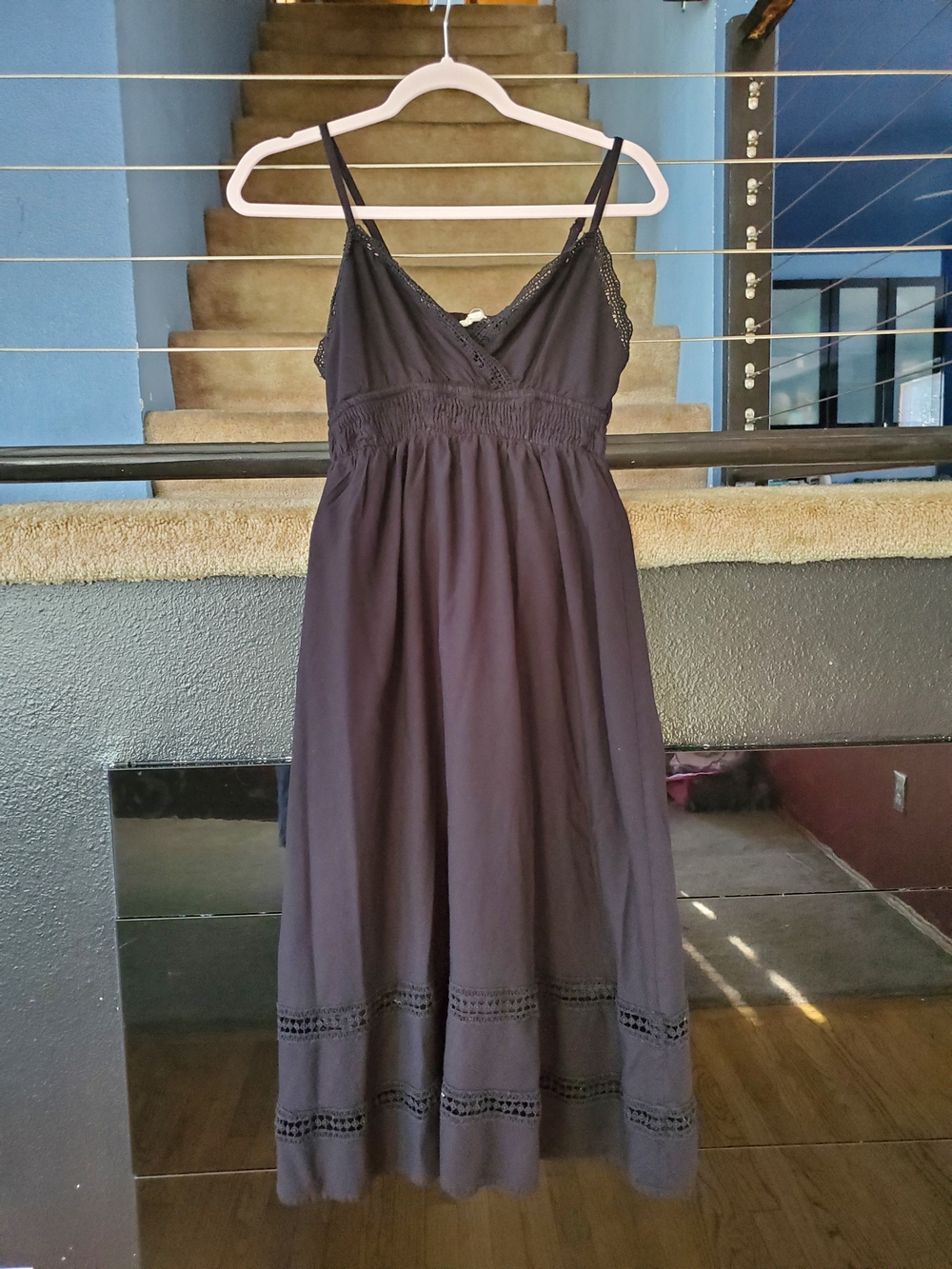 Women's Black Sleeveless Maxi Dress with Crochet Detail
